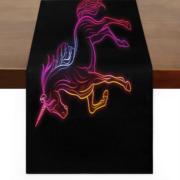 Qzaxky Table Runner Boho Table Runner Unicorn Fantasy Colorful Animal Bohemian Boho Outdoor Table Runner Decoration for Indoor Outdoor Home Dinner Party Wedding Decor 13 x 36 Inch