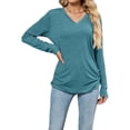thumbnail image 1 of Womens T Shirts V Neck Long Sleeve Casual Tops Soft Solid Basic Tee Blue M, 1 of 10