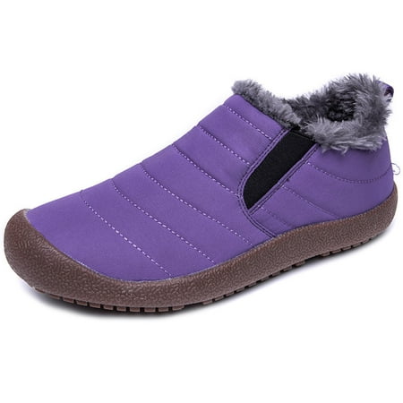 

HRSR Men Boots Waterproof Comfortable Snow Boots Lightweight Fleece Lined Warm Ankle Shoes(Purple 40)