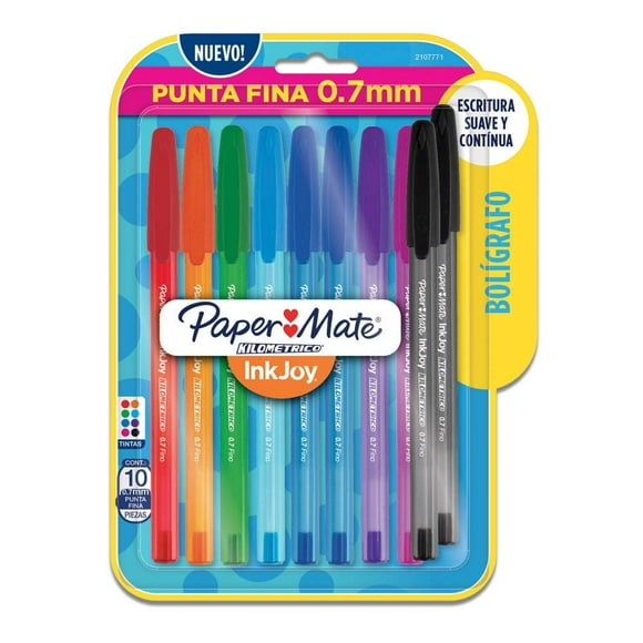 Bolígrafos Paper Mate Ink Joy Kilométrico Punto Fino 0.7 mm Multicolor 10 pzas