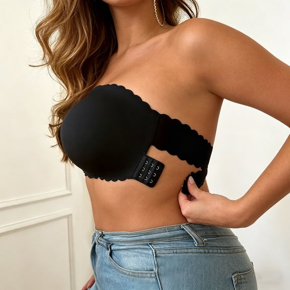 Women's Plus Size Strapless Side-Closure Bra, Padded Seamless Bandeau Tube Top with Push-Up Support, Comfort Wireless Full Coverage for Large Bust