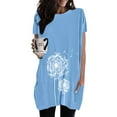 thumbnail image 4 of Women Casual Round Neck Solid Color Pocket Dandelion Print Long T Shirt Top plus Size Bikini Tops Cap Sleeve Womens Blouse Dress plus Size Animal Print Top plus Size Silk Women Crop Top, 4 of 4