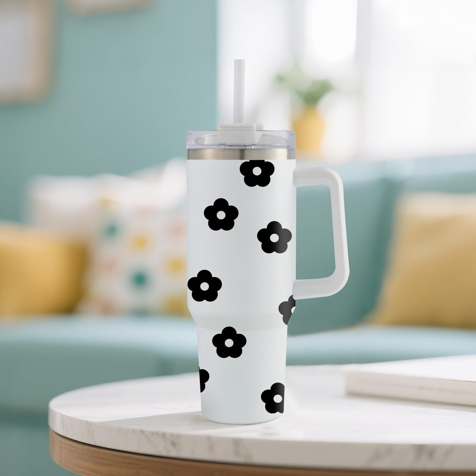 Hello Hobby 40oz Stainless Steel Tumbler with Handle and Lid Straw, Double Wall Insulated, White Blank