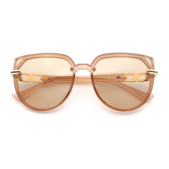Womens Rich 90s Designer Rimless Large Round Butterfly Plastic Fashion Sunglasses Peach - Beige