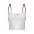thumbnail image 1 of Gibobby Camiseta sin mangas con tirantes de flores 3D con pliegue en el pecho umbilical abierto corto sexy de ocio de verano para mujer(Blanco,M), 1 of 5