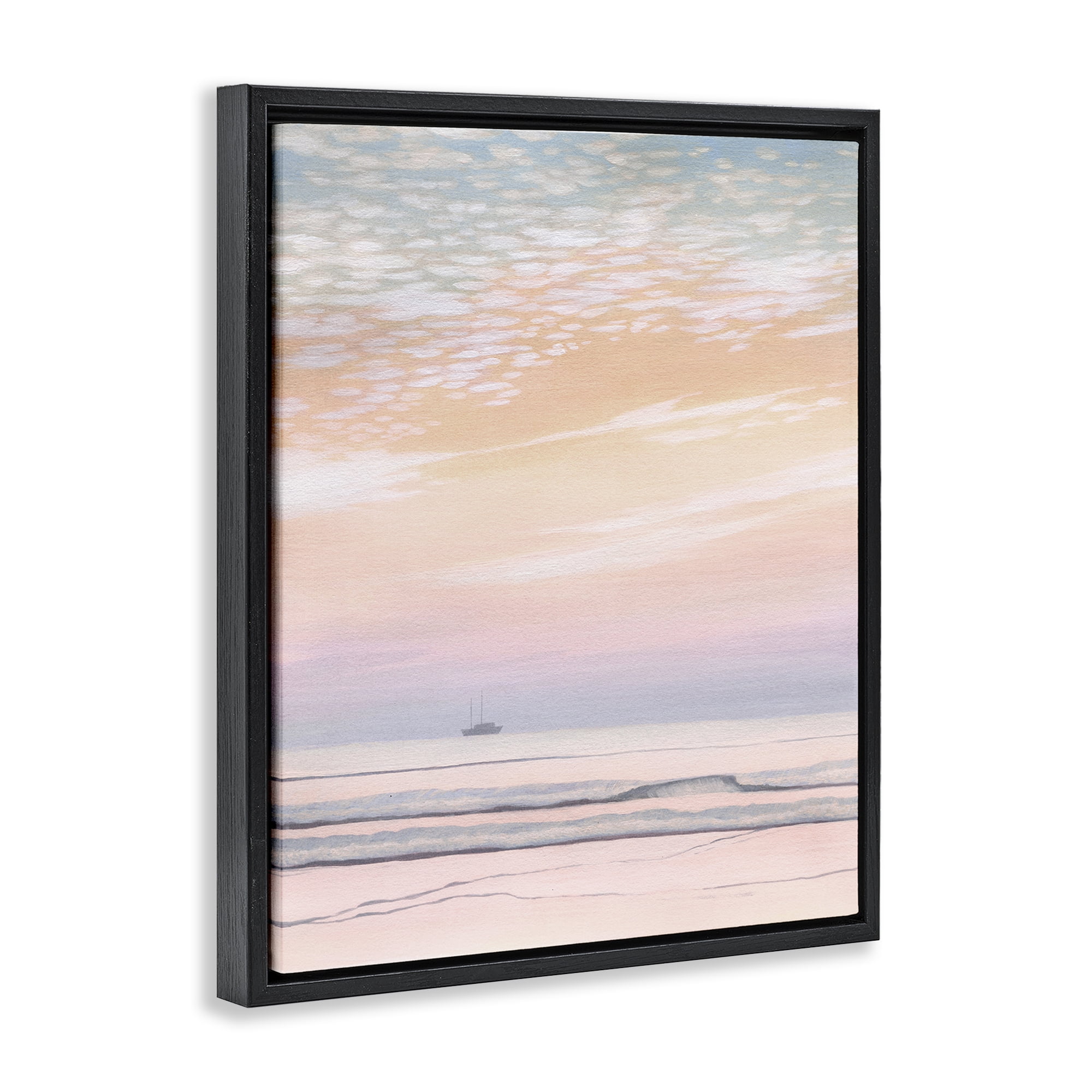 Stupell Industries Orange Sunrise & Boat Nautical & Beach Painting Black Floater Framed Canvas Art Print Wall Art, 17 x 21