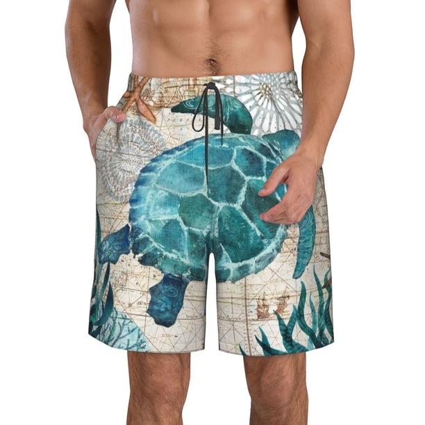 Balery Watercolor Sea Turtle Traje de Baño Estilo Hawaiano para Hombre, Shorts de Secado Rápido con Bolsillos-X-Large