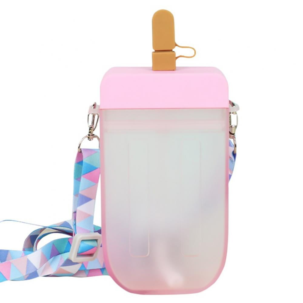 Cute Straw Cup Plastic Popsicle Water Bottle Outdoor Transparent Drinking Cup ^