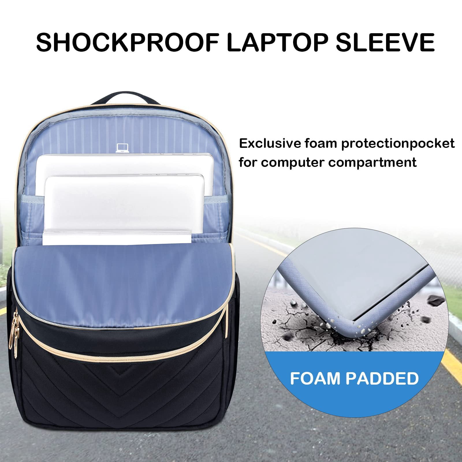GlneYos Women Laptop Backpack,17.3inch Travel Work Laptop Bag with USB Port Waterproof Fashion Backpacks Nurse Stylish Casual Daypacks for College, Business, Black