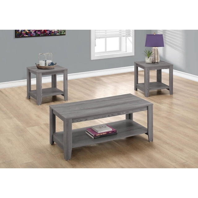 Monarch Specialties Table Set, 3pcs Set, Coffee, End, Side, Accent, Living Room, Laminate, Grey, Transitional