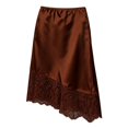 thumbnail image 5 of Jane Wardrobe Elastic Waist Satin Asymmetrical Midi Skirt Women Floral Lace Hem Layered Glossy Acetate Skirt 1PC S-L Plus Size Friendly, 5 of 5
