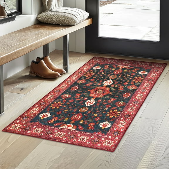 My Magic Carpet Machine Washable Ramage Indigo 3x5 Area Rug - Non-Slip Indoor Rugs for Bedroom, Kitchen
