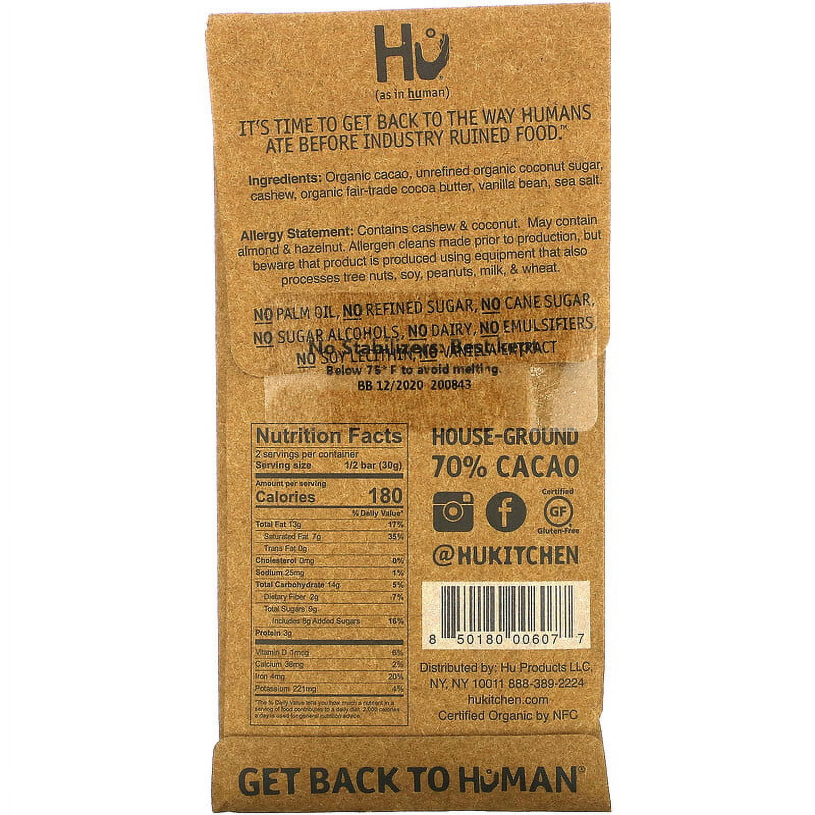 Hu, Cashew Butter + Pure Vanilla Bean Dark Chocolate, 2.1 oz Pack of 4