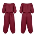 thumbnail image 4 of Ygbgbb Womens Off Shoulder 3/4 Sleeve Drawstring Waist Jogger Jumpsuit with Side Pockets for Vacation Wine S, 4 of 6