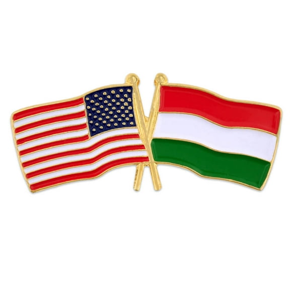 PinMart's USA and Hungary Crossed Friendship Flag Enamel Lapel Pin