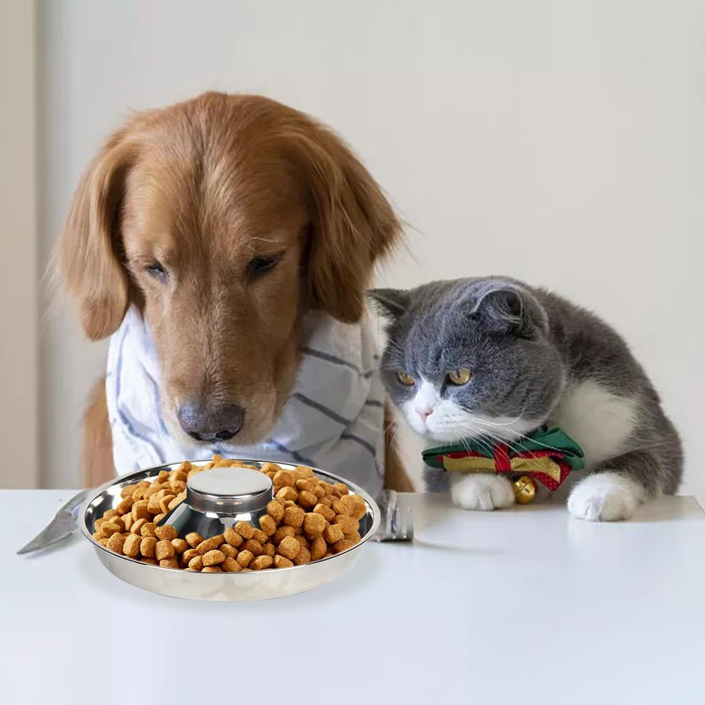 Bvdfgk 1x Durable Pet Slow Feeder Stainless Steel Bowl Food Feeding Dog Cat Silver Anti M 30cm