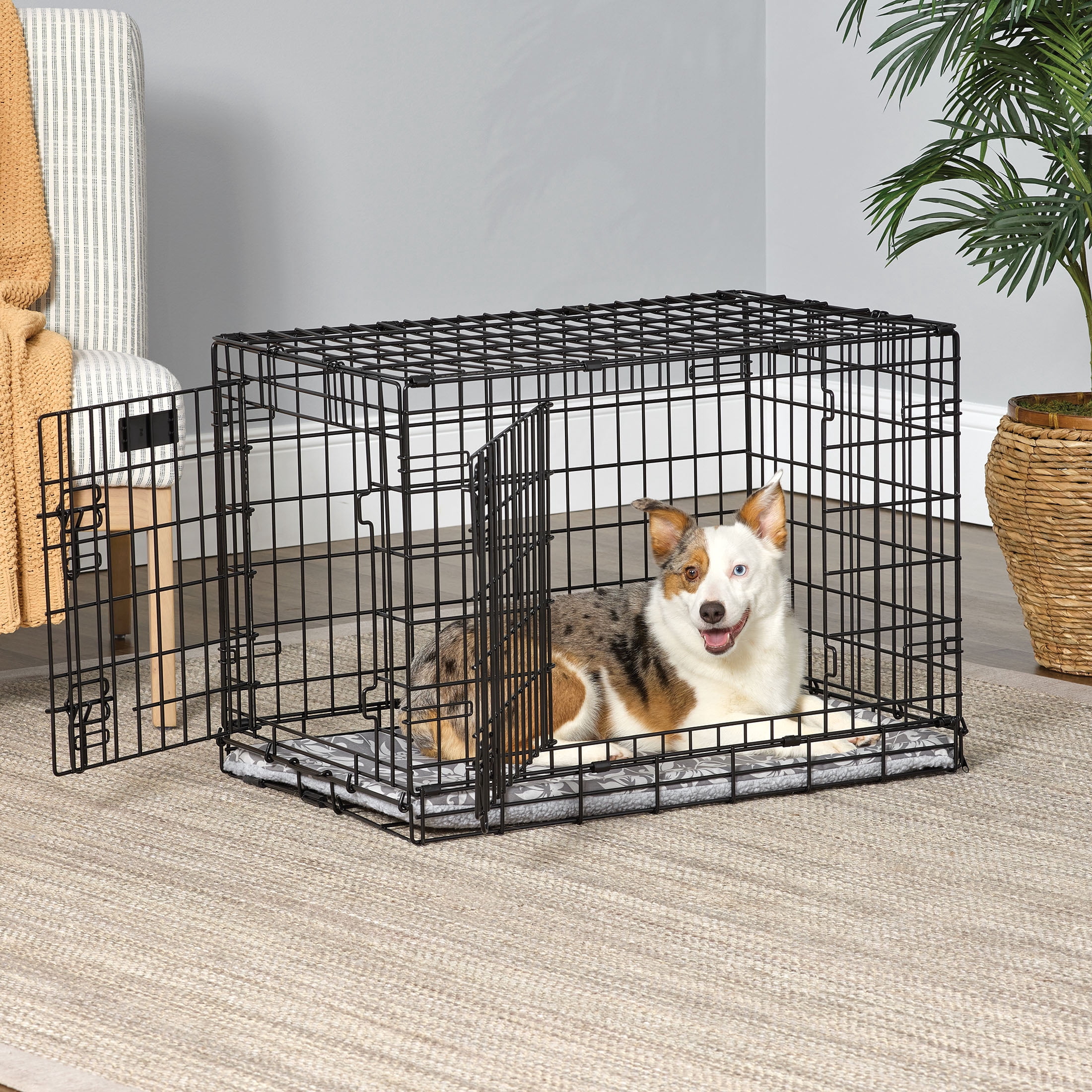 MidWest Homes for Pets QuietTime Reversible Dog Crate Pan Cover, 30 inch, Fleece, Gray Floral