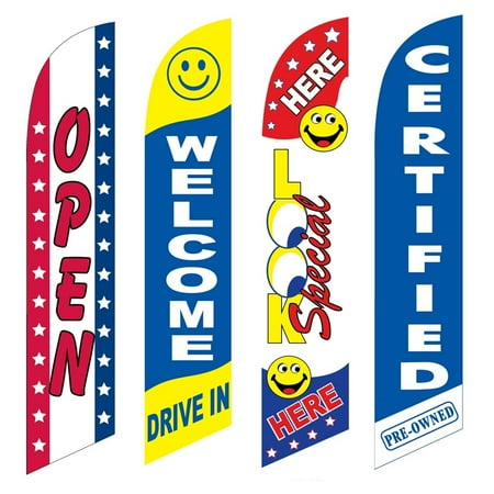 4 Advertising Swooper Flags Open Welcome Drive In Look Special Here Pre Owned