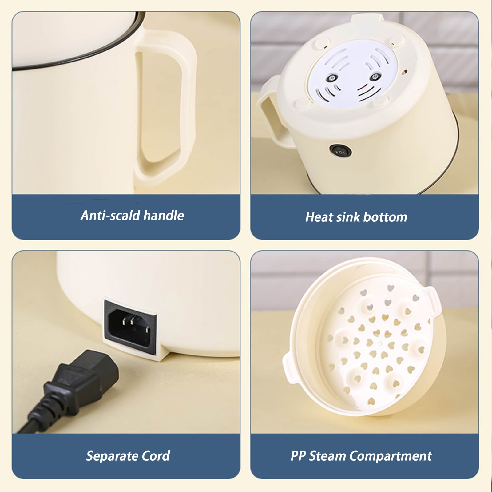 Electric rice cooker, small electric pot multifunctional household small soaking, cooking pot for dormitory, apartment 600W