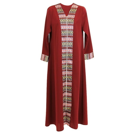 Hijaz Cherry Red Long Sleeve Modern Full Open Abaya with Print Pattern...