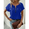 thumbnail image 2 of MORTTIC Women's V-Neck Zipper Top, Solid Color Short Sleeve Blouse for Office or Daily Wear, S, 2 of 4