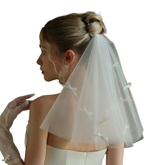 Girls Veil Bows Mantilla Bowknot Studded Headpieces for Shows Photo Props