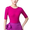 thumbnail image 5 of Women Ladies Elbow Length Sleeve Mesh Insert Foxtrot Tango Quickstep Dance Body Top Bodysuits Lertards Outfit, 5 of 6