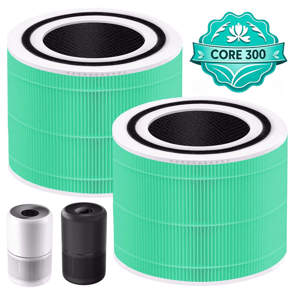 2 pack Core 300 Toxin Absorber Replacement Filter for LEVOIT Core 300 / 300S / 300-P / 300S-P / P350 Air Purifier, 3-in-1 H13 True HEPA & Activated Carbon Filter, Core 300-RF-TX, Green