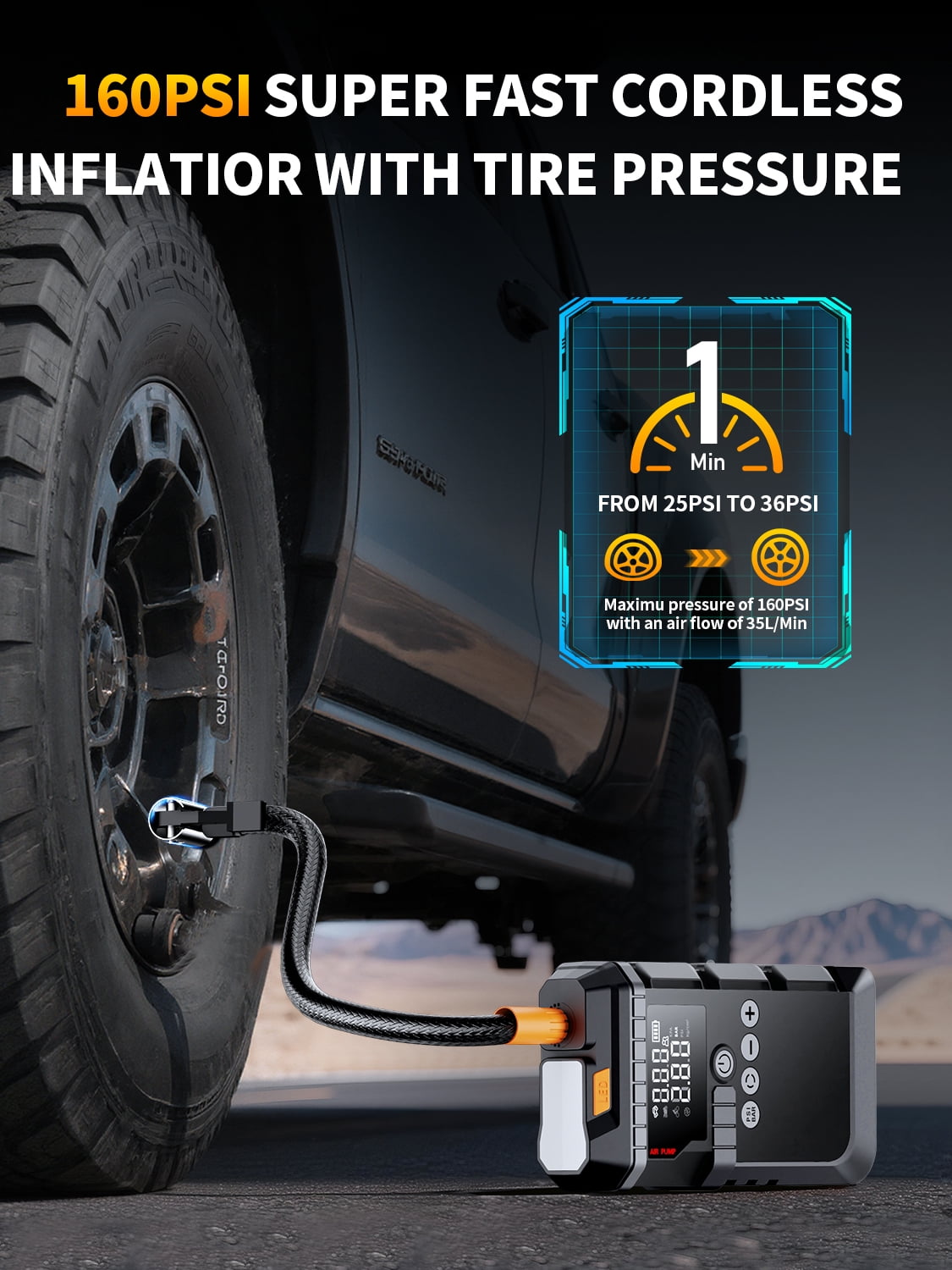 Jump Starter with Air Compressor, 4000A Battery Jump Starter (for 8.0L Gas or Up to 4.0L Diesel),150PSl Digital Tire Inflatorwith Emergency Light