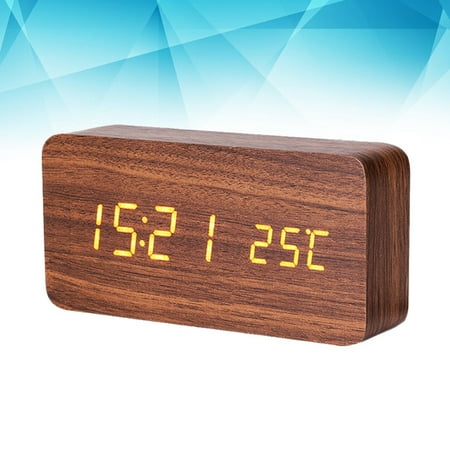 Masteelf Modern Wooden Wood LED Alarm Clock Calendar Thermometer Without Battery(Brown and Wood White)