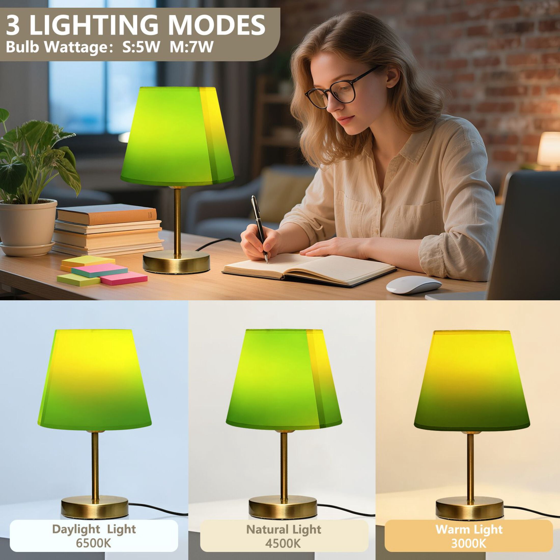 Adjustable 3-Color Light Desk Light Vintage Bronze Table Lamp For Bedroom Office Living Room Yellow Green Gradient Background