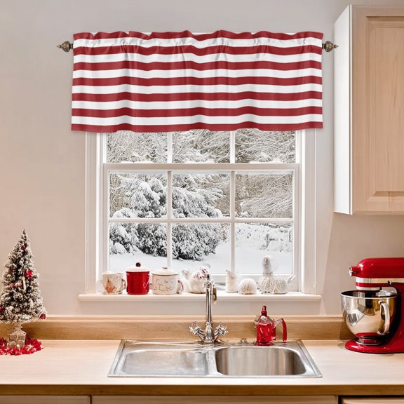 Kitchen Valances for Window, Christmas Stripes Light Filtering Rod Pocket Valance Curtain, Red and White  Short Curtains Window Topper for Bedroom Bathroom Living Room 42x12in