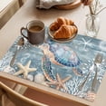 thumbnail image 3 of Blue Turtle Coastal Placemats Set of 6 Summer Beach Nautical Starfish Coral Place Mats Indoor Wipeable Table Mats Washable Cloth Dining Table Placemats for Kitchen Holiday Party Home Decor 13x19 Inch, 3 of 9