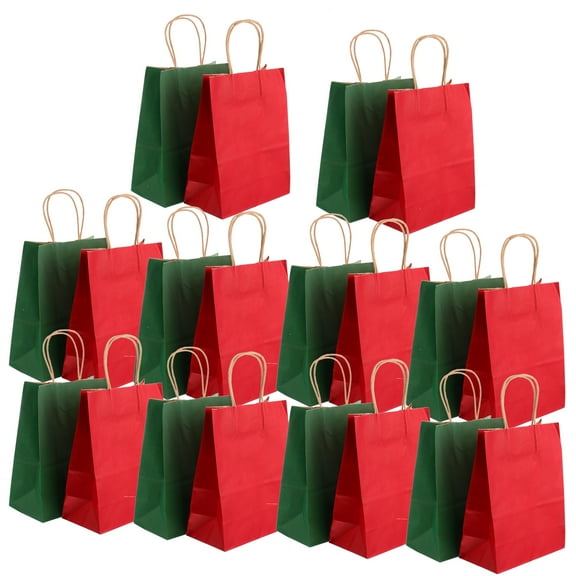 Howish Paper Candy Bag Xmas Gift Bags Red/Green with Twine Handle Kraft Paper (24pcs)(10.63"X8.19"X4.21")