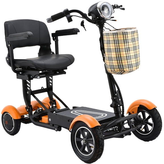 Easy Travel Motorized Electric Wheelchair Mobility Scooter with Large Premium Seat, Padded Armrests & LED Lights - Orange