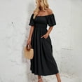 thumbnail image 6 of Lmnyox Off Shoulder Maxi Dress for Women Casual Puff Short Sleeve Dress Flowy Cocktail Party Dress, 6 of 7