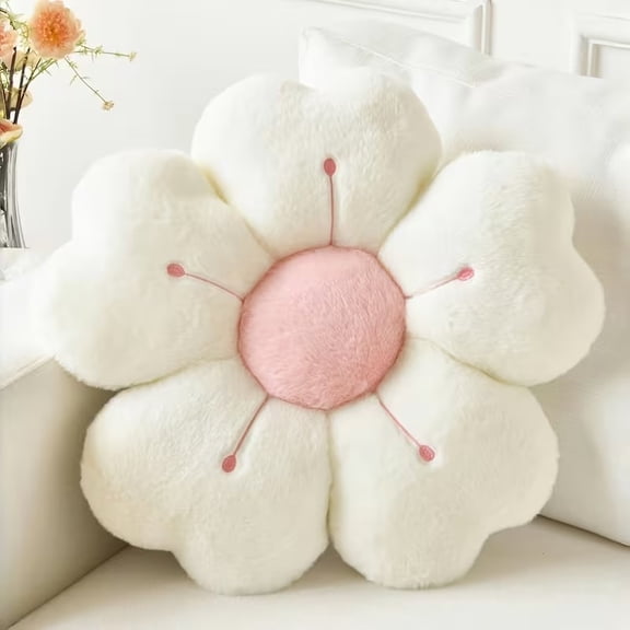Soft Daisy Plush Throw Pillow White Pink Floral Cushion for Bed Sofa