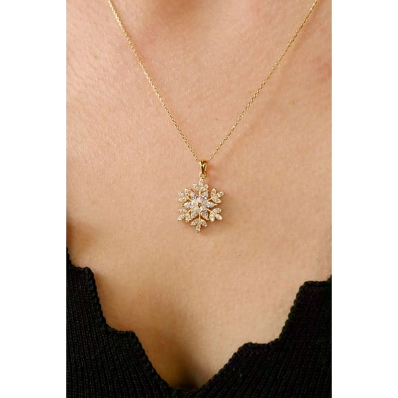 2.00CT Marquise Cut Simulated Diamond 925 Silver Snowflake Pendant 14k Yellow Gold Plated