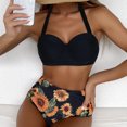 thumbnail image 1 of Neinkie 2 Pcs/Set Summer Bikini Set Contrast Color Flower Print Eye-catching Breathable Women Swimwear for Beach, 1 of 7