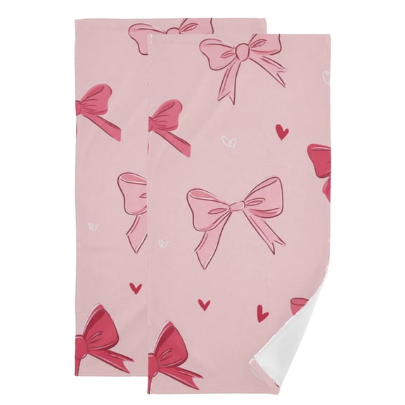 Valentine Hand Drawn Hearts Bows Hand Towel Absorbent Bath Towels for Bathroom Sports Gym 28" x 14" Set of 2