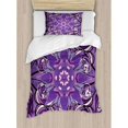 thumbnail image 3 of Mauve Duvet Cover Set Queen Size, Vintage Oriental Mandala Figure with White Blosssoms Artistic Ornate Motif, Decorative 3 Piece Bedding Set with 2 Pillow Shams, Lavender Violet White, by Ambesonne, 3 of 3