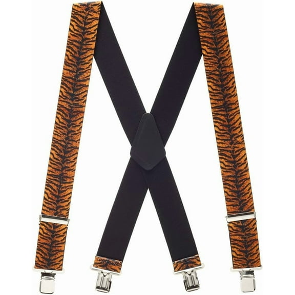 Suspender Store Novelty Tiger Suspenders - 2-Inch Wide Elastic - X-Back - Gator Clip - 3 Sizes