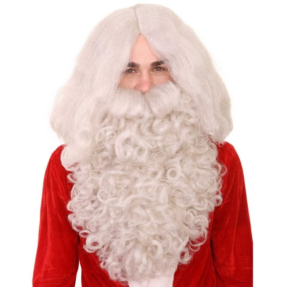 HPO Santa Wig and Beard for Adult Men - Father White Beard Costume Accessory for Christmas, Holiday Parties & Cosplay Event