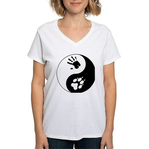 CafePress - Wolf Therian Ying Yang Women's V Neck T Shirt - Womens Cotton V-Neck T-shirt