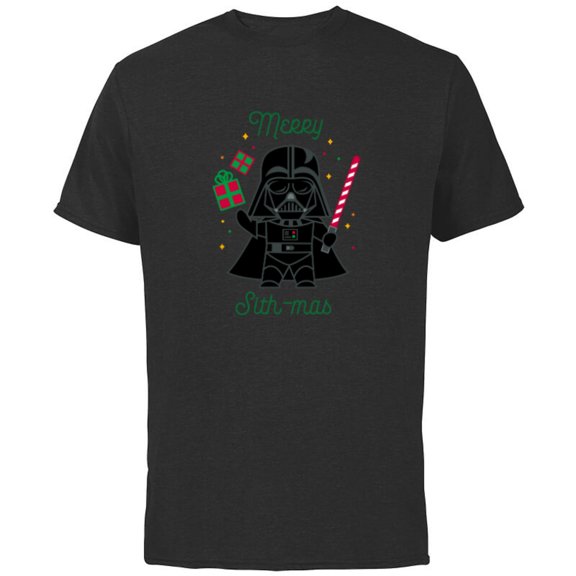 Star Wars Darth Vader Cute Christmas Holiday Merry Sith-mas - Short Sleeve Cotton T-Shirt for Adults - Customized-Black