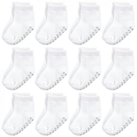 UPC: 0660168631807 | Touched by Nature Baby and Toddler Organic Cotton Blend Socks with Non-Skid Gripper for Fall Resistance White 4-6 Toddler