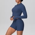 thumbnail image 4 of Gamivast 2 Piece Outfits for Women Zip Up Long Sleeve Crop Top & High Waist Biker Shorts Workout Sets Solid Sporty Yoga Gym Activewear Tracksuits, 4 of 5