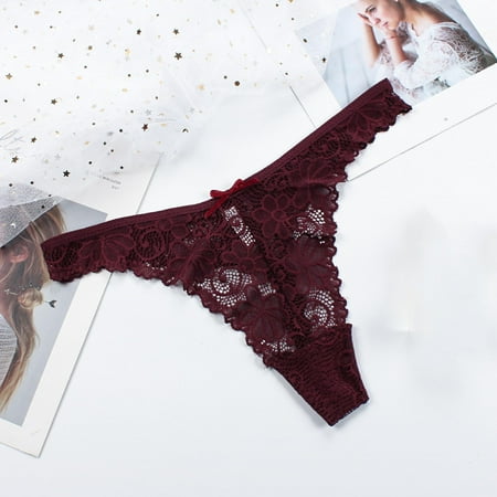 

〖Roliyen〗Thongs For Women Hollow See-Through Lace Thongs Women Underwear Briefs Lingerie Breathable Panties
