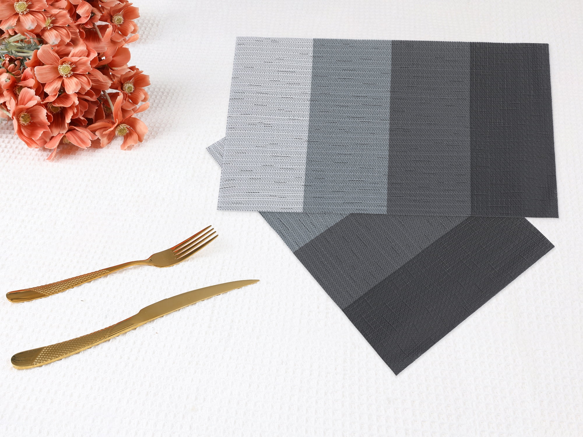 Unique Bargains 8 Packs Placemats for Kitchen Dining Table Decor Washable Gray 18x12in