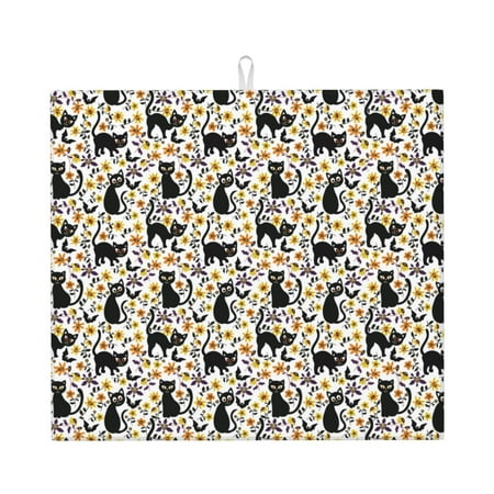 

Dish Drying Mats for Kitchen Counter Quirky Cartoon Cat Black 16x18in Dish Drying Pad Coffee Mat with Hanging Loop Super absorbent Kitchen Counter Mat Coffee Bar Accessories